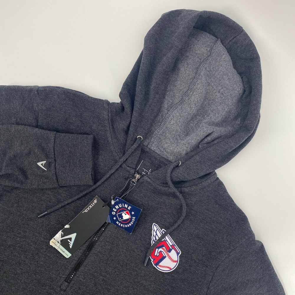 NEW Cleveland Guardians Hoodie Mens Large Gray Baseball 1/4 Zip MLB Antigua